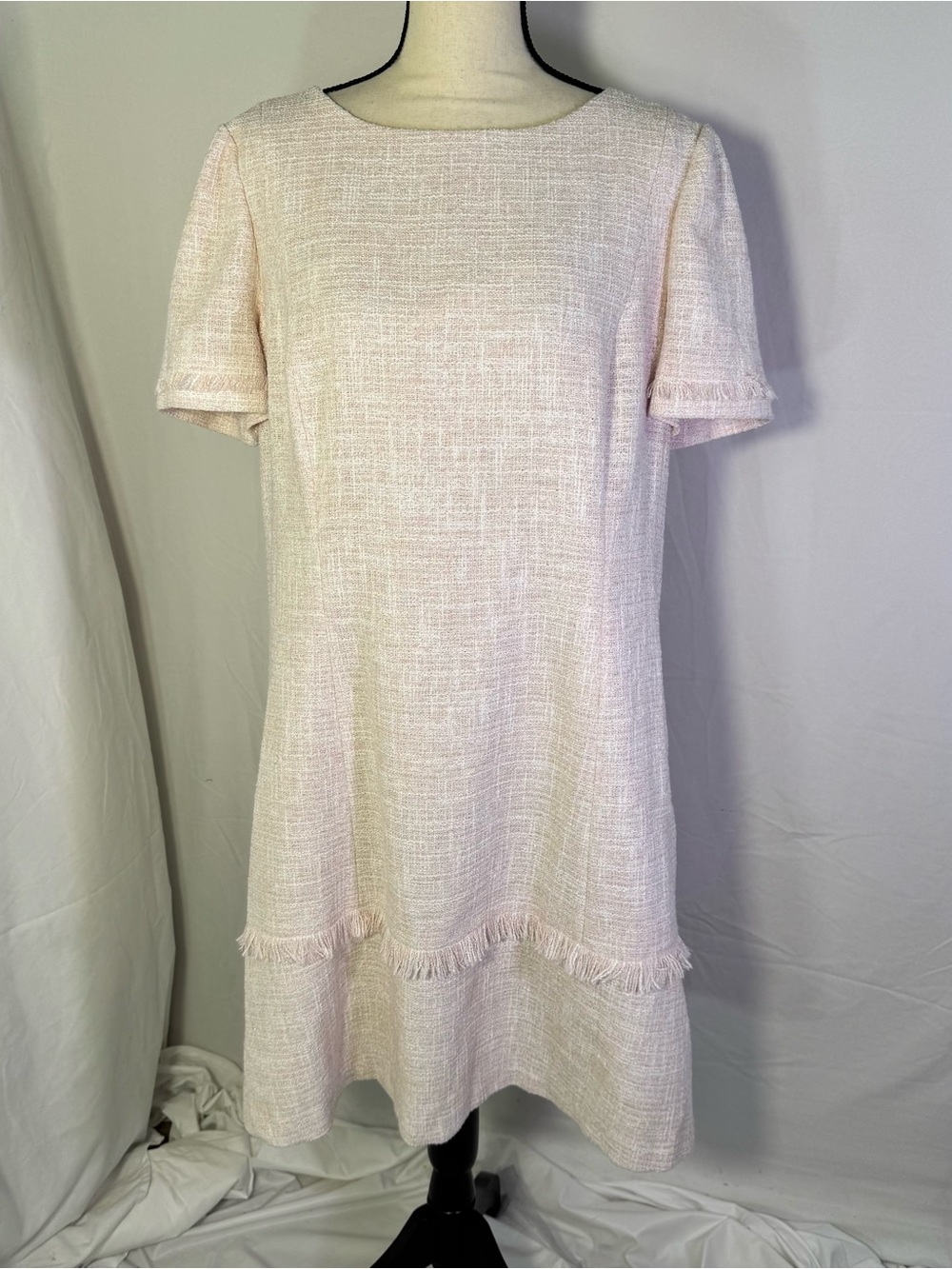 Preston & York Tweed Dress 16 Ivory Fringe Shift Classic Preppy Chic